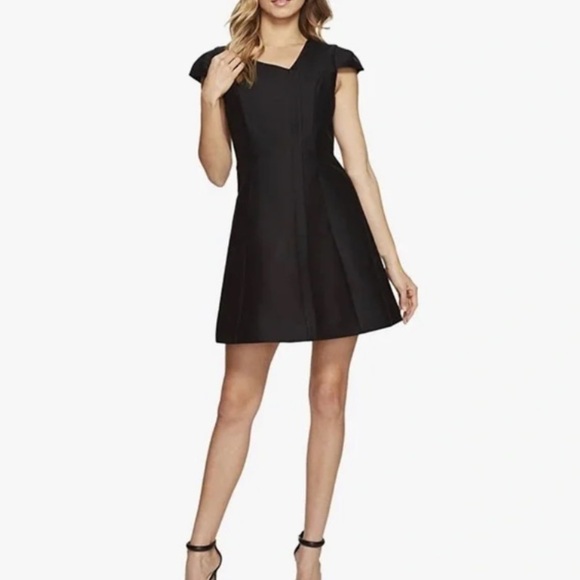 Halston Heritage | Cap Sleeve V Neck Faille Dress Black NWT mini | size 0 - Picture 1 of 5